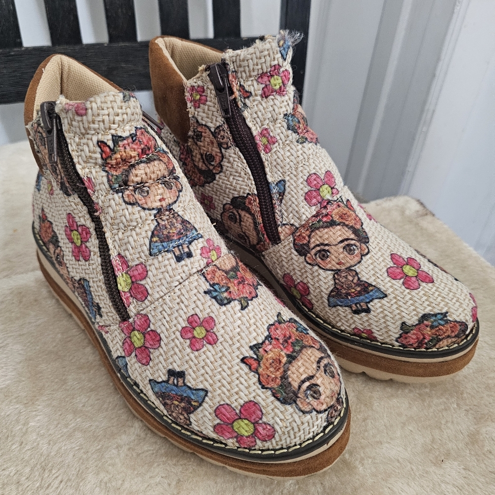 Cream and Pink Ankle Booties with Cushioned Comfort